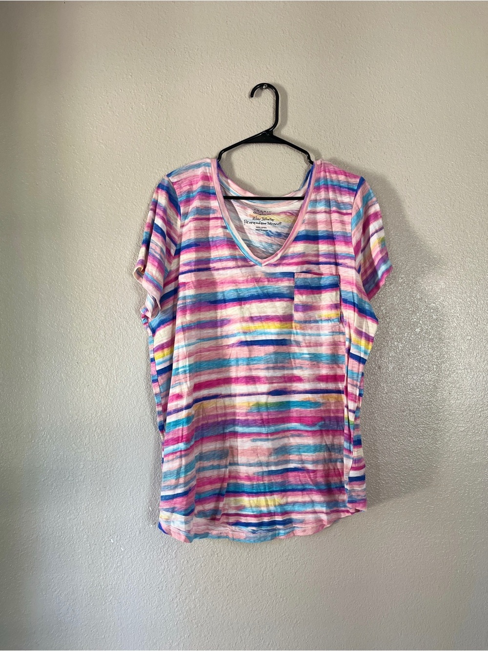 torrid Multicolor 100% cotton Striped V-Neck Tee - Pink, Blue, Yellow
